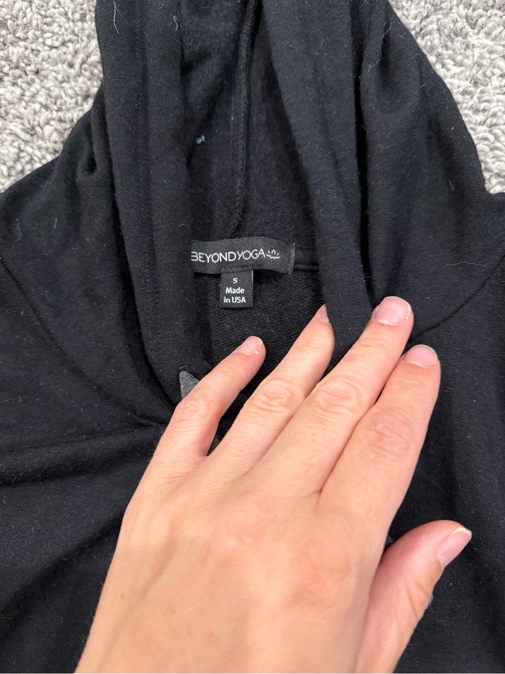 Beyond Yoga Black Hooded Pullover with Gray Accent Stripes - Picture 3 of 4